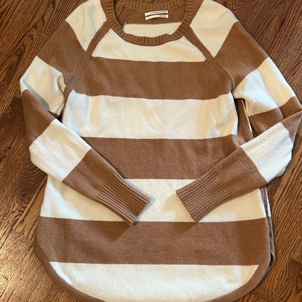 Anthropologie Rebekah Brown and Cream Striped Sweater
